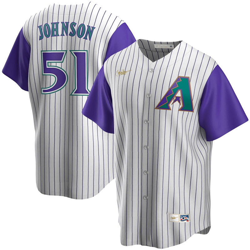 2020 MLB Men Arizona Diamondbacks #51 Randy Johnson Nike Cream Purple Alternate Cooperstown Collection Player Jersey 1